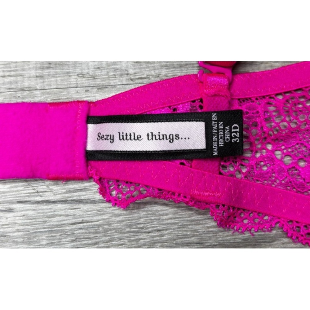Victoria's Secret Sexy Little Things Pink Lace Black Underlay Padded‎ Bra Sz 32D - Picture 5 of 6